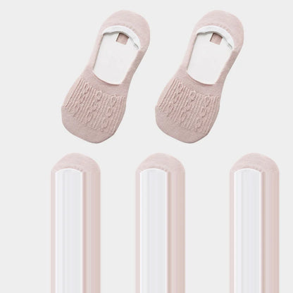 5 Pairs Women Cotton Low Cut Socks Solid Snowflake Softable Summer Silicone Non-Slip Deep Mouth Prevent Heel Loss Slipper Socks