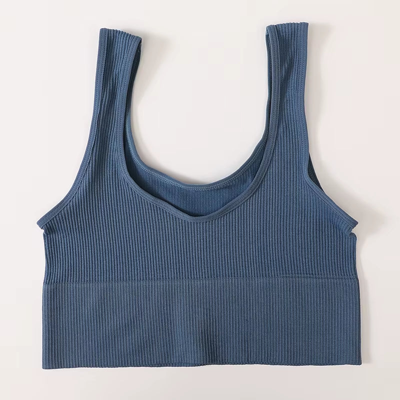 Women Seamless Ribbed Cropped Tank Top High Elastic Sleeveless Top Sexy Lingerie Sports Underwear O-Neck Bra Daily Camisole M-XL
