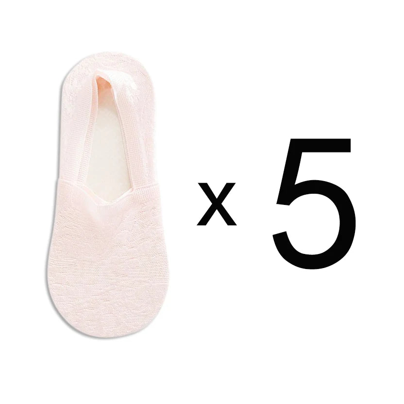 5 Pairs Fashion Women Girls Summer Socks Style Lace Flower Short Sock Antiskid Invisible Ankle Socks New 7 Colors