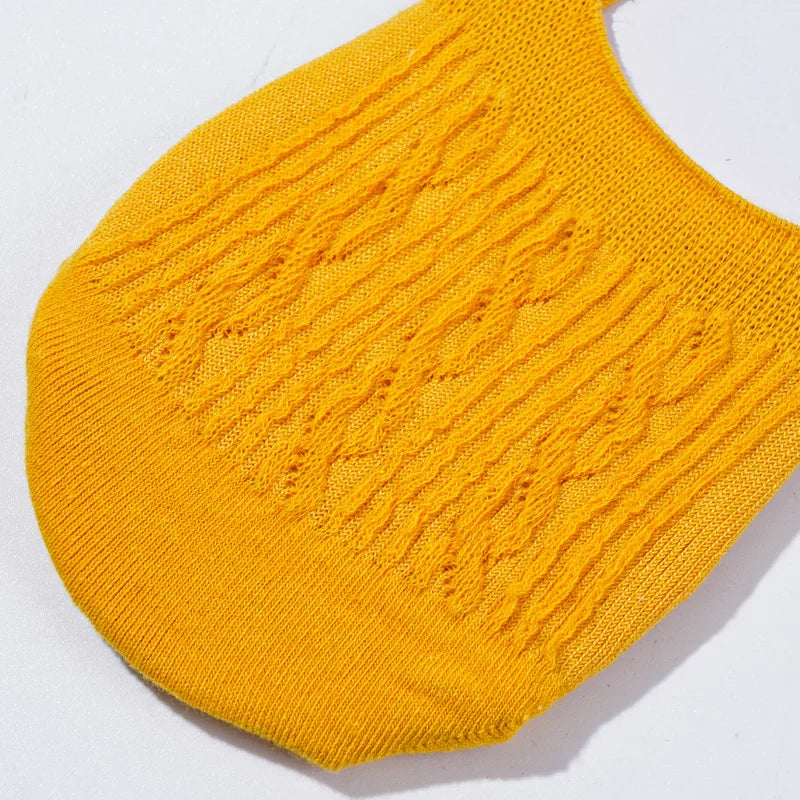 5 Pairs Women Cotton Low Cut Socks Solid Snowflake Softable Summer Silicone Non-Slip Deep Mouth Prevent Heel Loss Slipper Socks