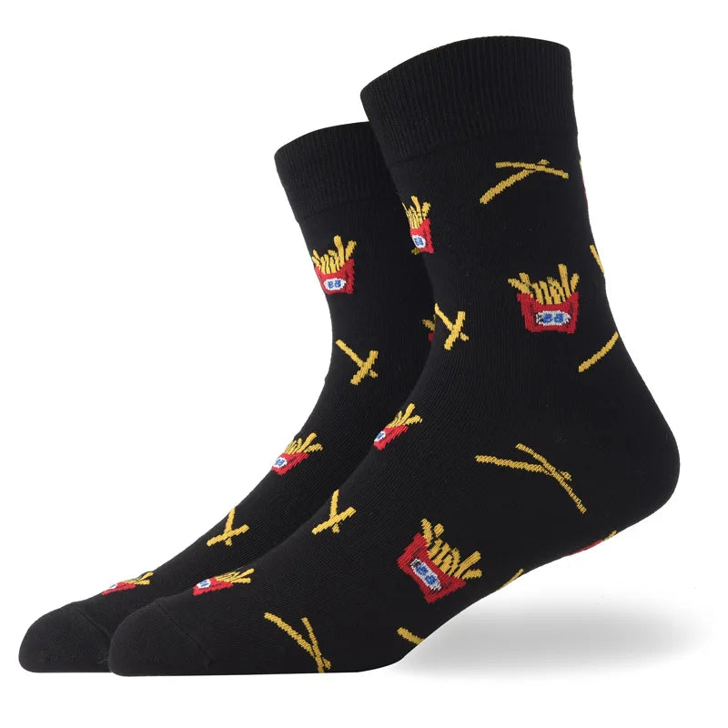 Men'S Socks Funny Big Size Alien Delicious Food Print Colorful Snacks Burger Pizza Happy Harajuku Skate Cotton Sokken