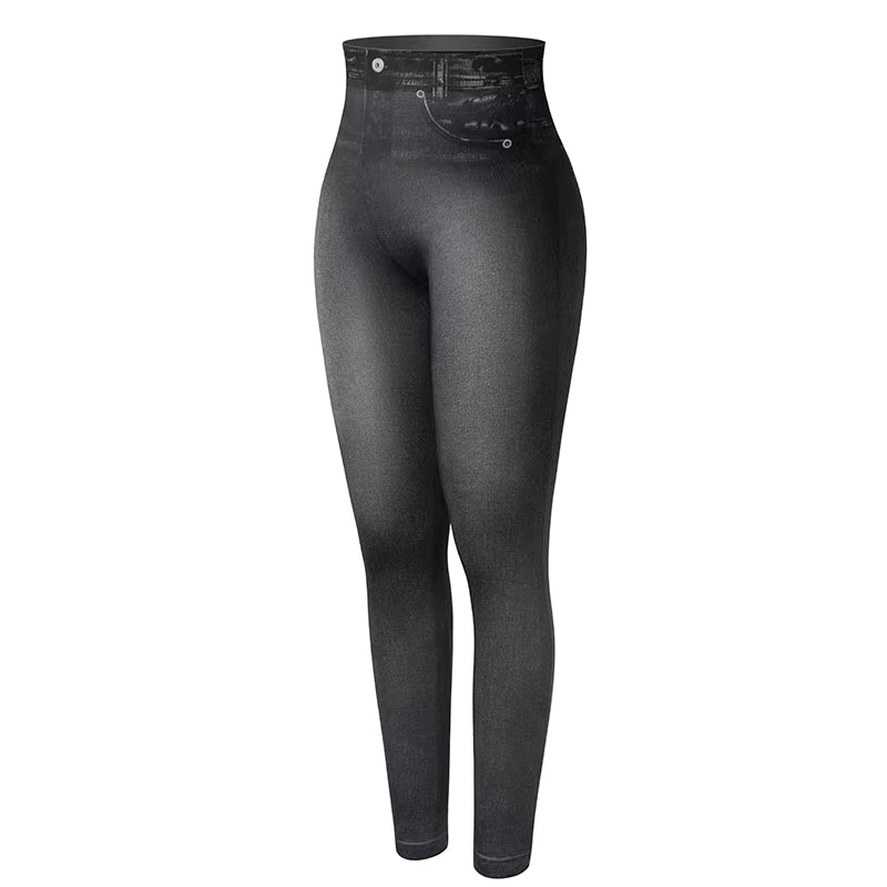Push up Seamless High Waist Faux Denim Leggings Women Casual Elastic Pocket Jeans Print Pants Skinny Pencil Leggins Mujer
