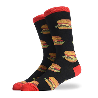 Men'S Socks Funny Big Size Alien Delicious Food Print Colorful Snacks Burger Pizza Happy Harajuku Skate Cotton Sokken